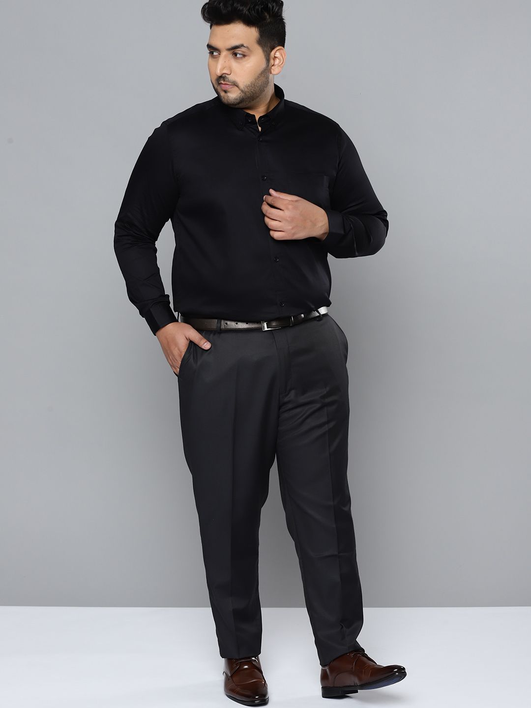 DENNISON Men Black Smart Slim Fit Opaque Formal Shirt