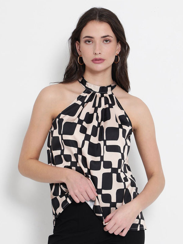 RAREISM Geometric Printed High Neck Cotton Top