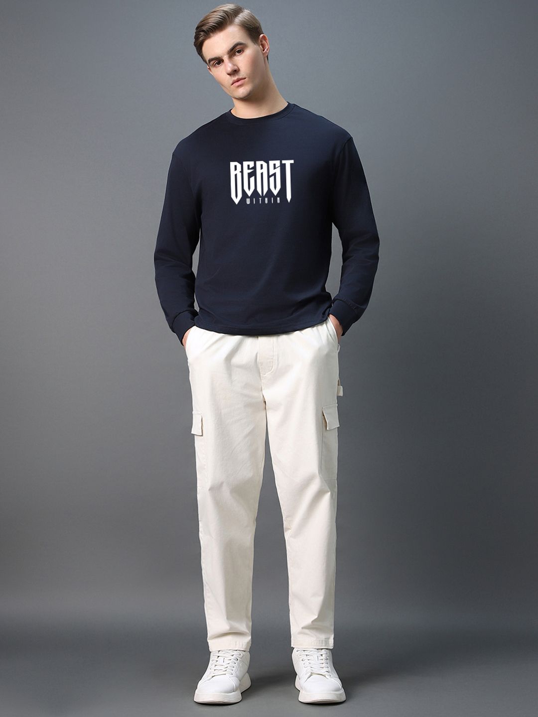 Bewakoof Men Typography Printed Round Neck Cotton Oversized T-shirt