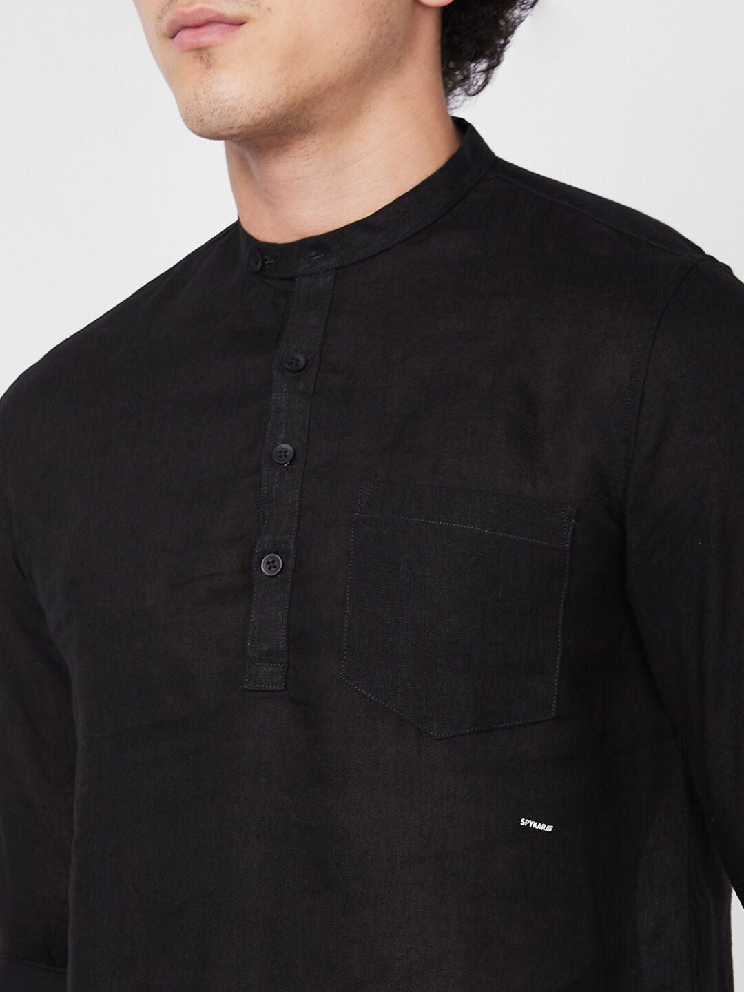 SPYKAR Mandarin Collar Opaque Linen Casual Shirt