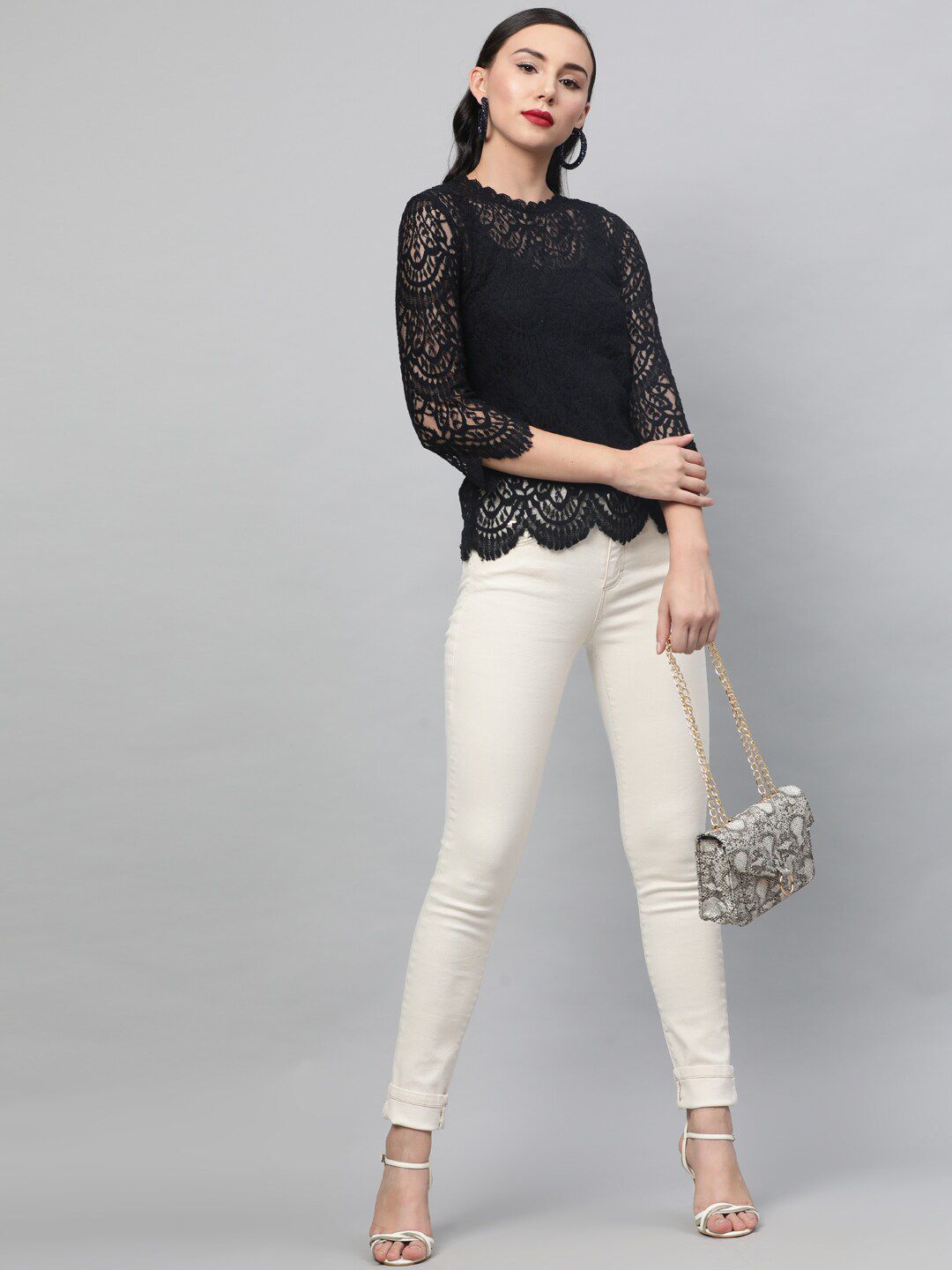STREET 9 Women Black Self Design Top