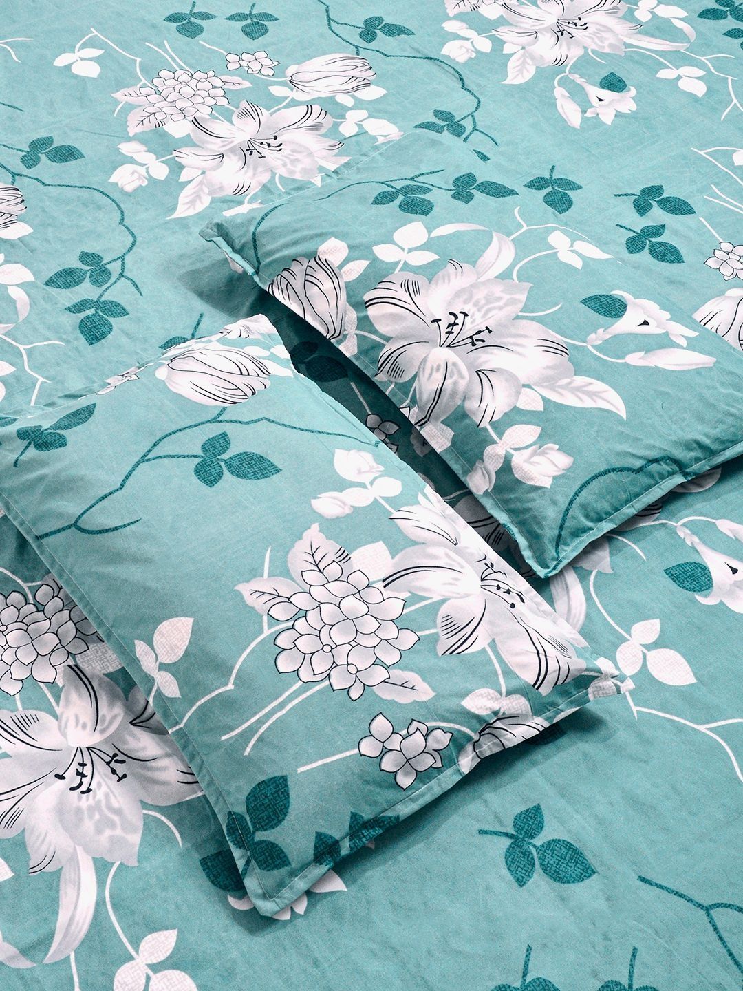 Myntra Elegant Homes Green Floral 300 TC King Cadar Dengan 2 Sarung Bantal