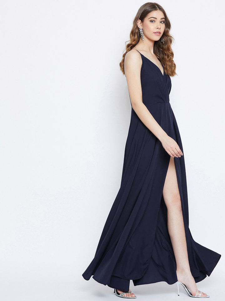 Berrylush Blue Crepe Maxi Dress