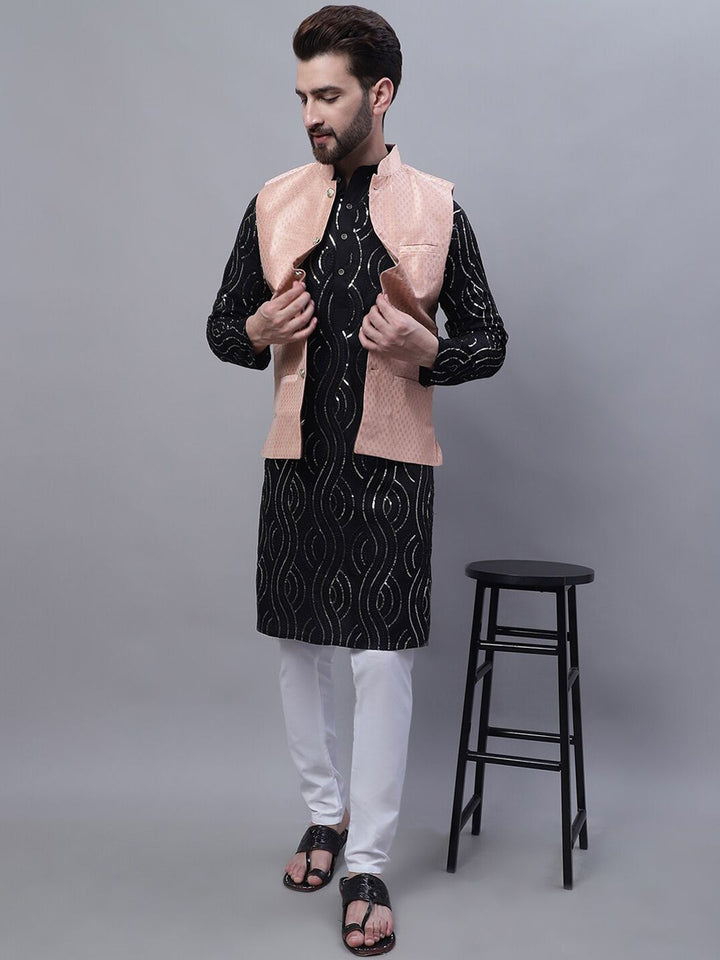 SOJANYA Men Leheriya Embroidered Sequinned Pure Cotton Kurta With Churidar & Nehru Kurta