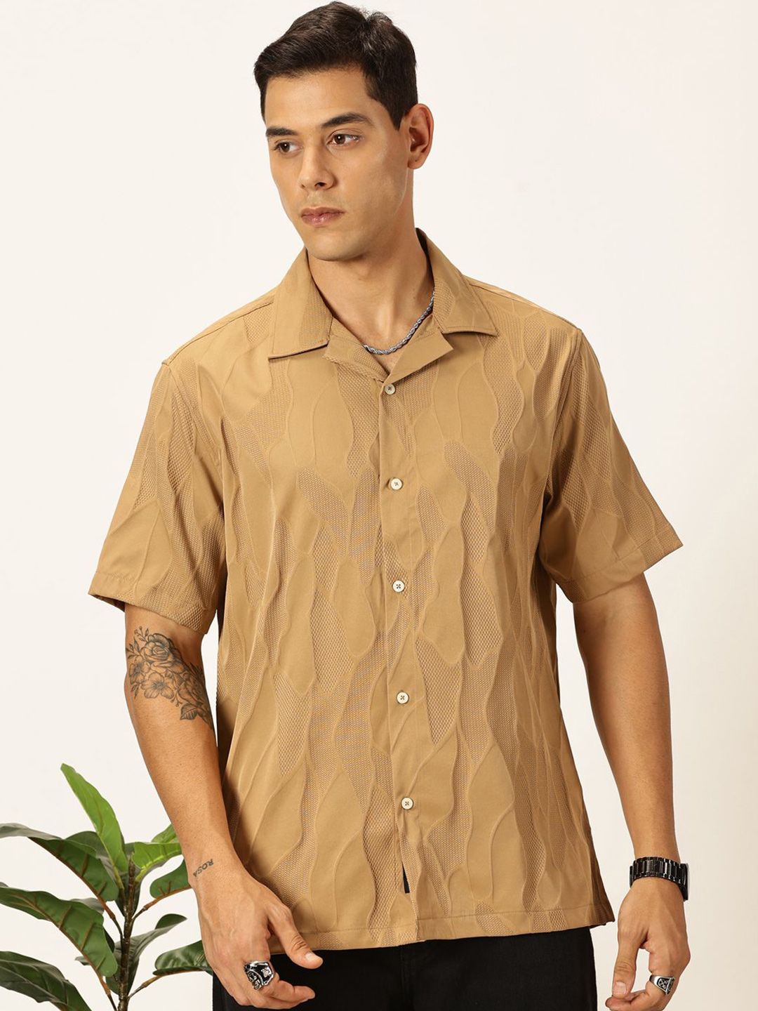 Thomas Scott Men Premium Slim Fit Self Design Textured Casual Shirt