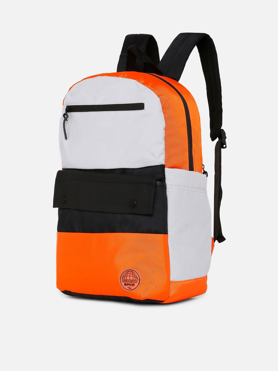 SPYKAR Men Orange & Black Colourblocked Polyester Backpack