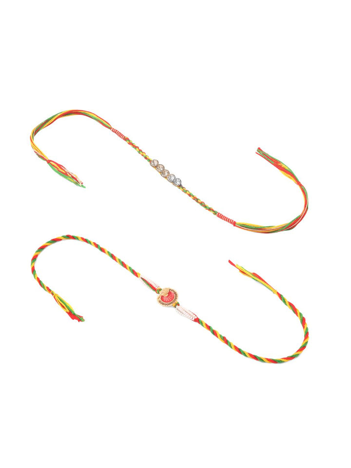 NVR Unisex Set of 2 Religious Multicolor Artificial Stones Thread Rakhi With Roli Chawal