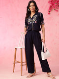 Anouk Navy Blue Embroidered Top With Trousers Co-Ords