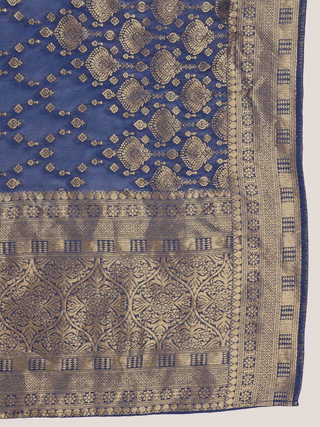 Anouk Blue Floral Embroidered Straight Kurta with Trousers & Dupatta
