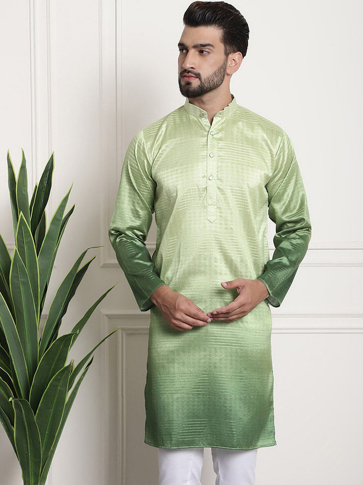 SOJANYA Ethnic Motifs Woven Design Jacquard Mandarin Collar Straight Kurta