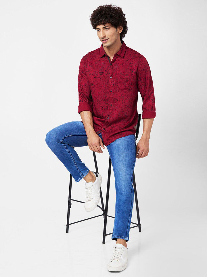 SPYKAR Slim Fit Abstract Printed Opaque Casual Shirt