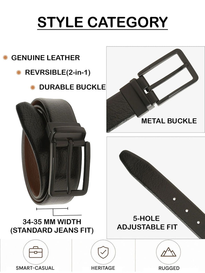 Teakwood Leathers Men Textured Leather Reversible Formal Belt