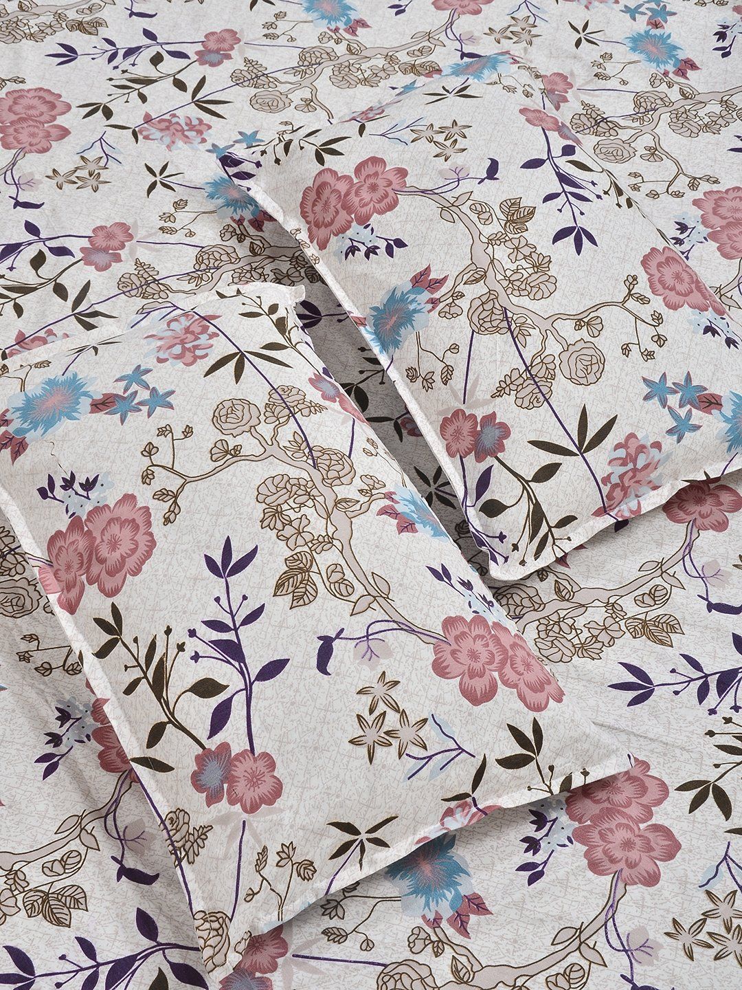 Myntra Elegant Homes White & Pink Floral 300 TC King Bedsheet with 2 Pillow Covers