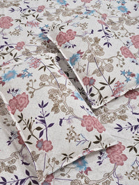 Myntra Elegant Homes White & Pink Floral 300 TC King Bedsheet with 2 Pillow Covers