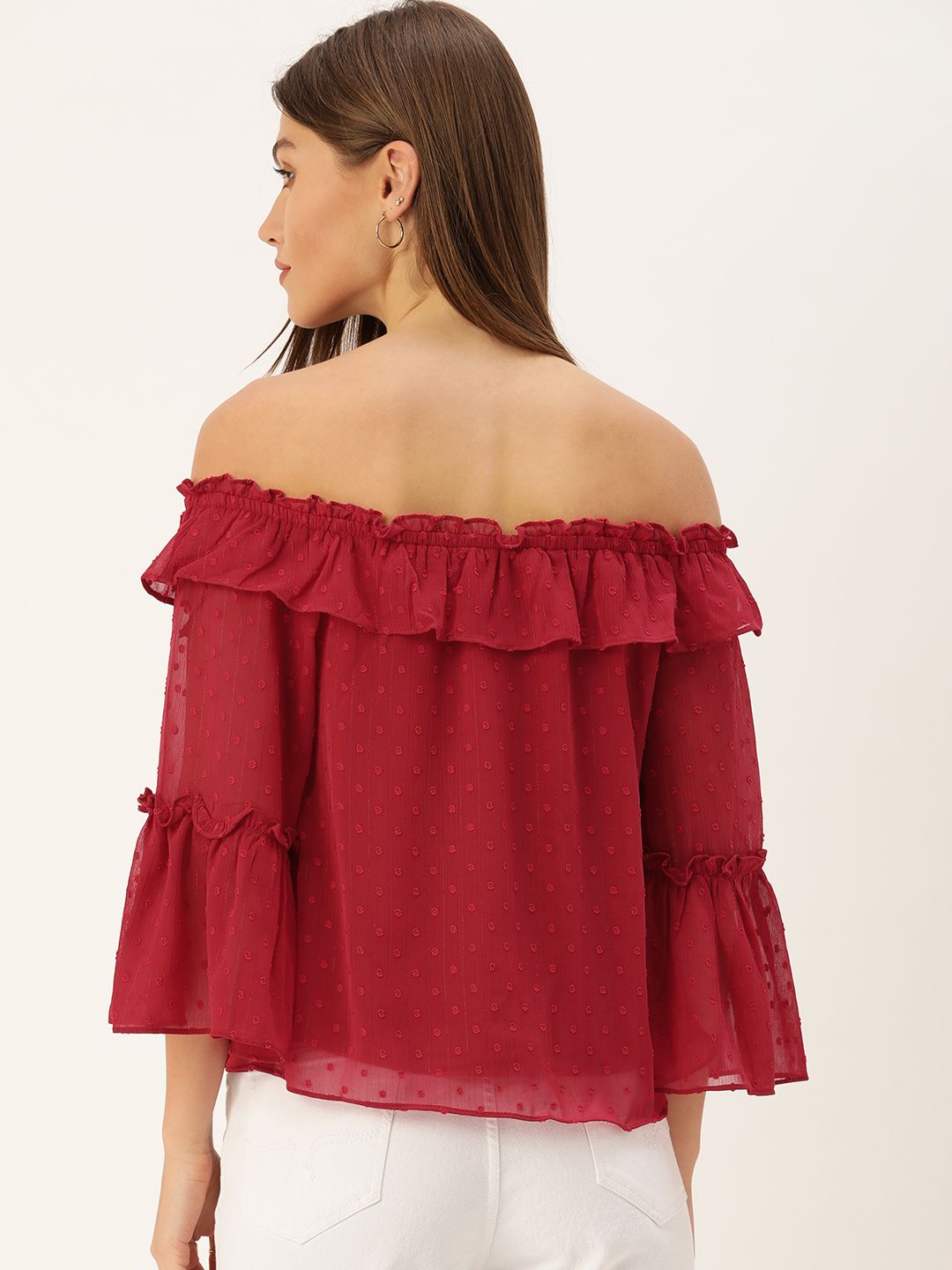 AND Maroon Off-Shoulder Ruffles Top