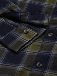 The Indian Garage Co Men Navy Blue Cotton Tartan Checked Casual Shirt