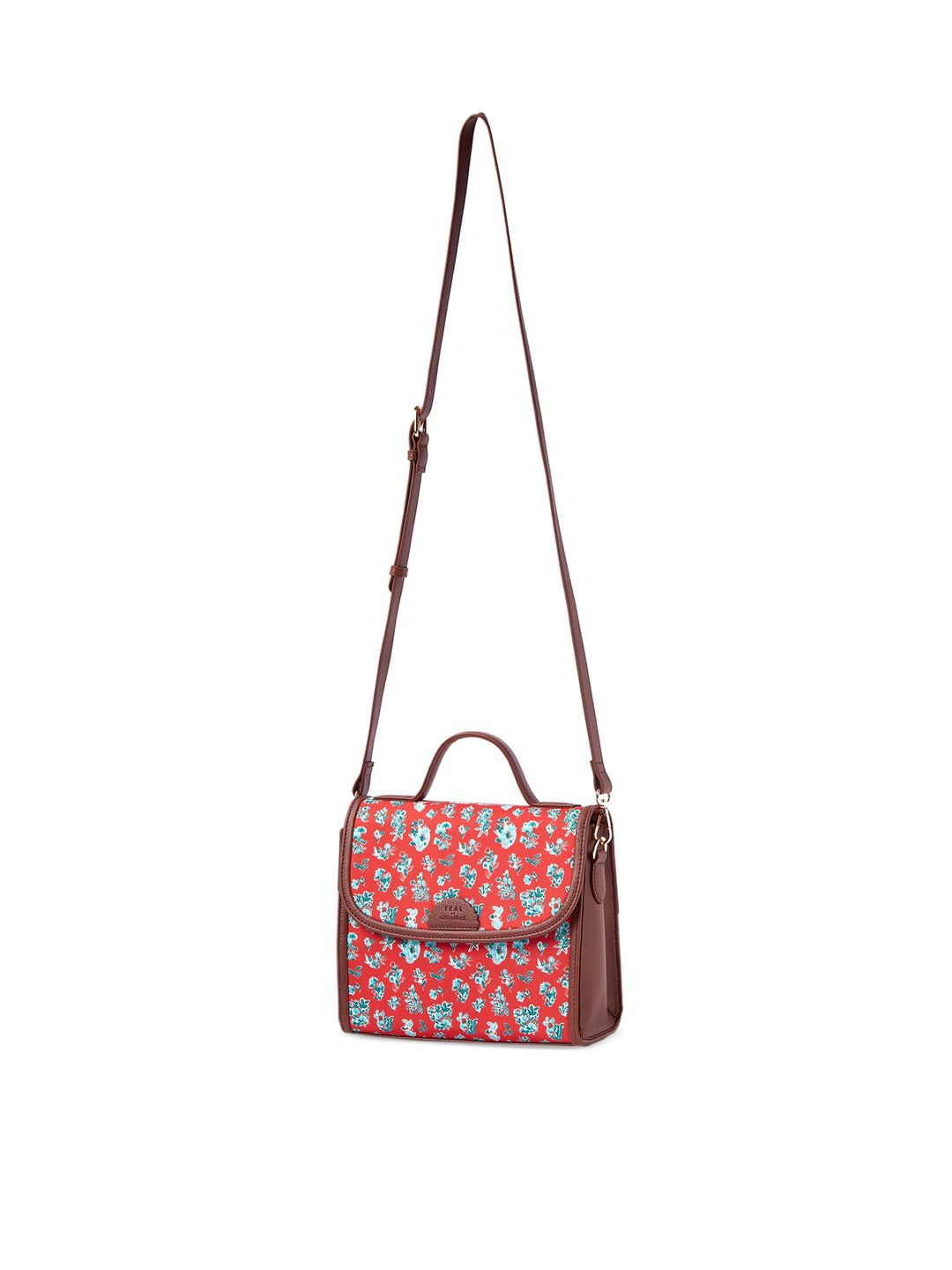 TEAL BY CHUMBAK Detachable Sling Strap Floral Printed Structured Satchel Bag