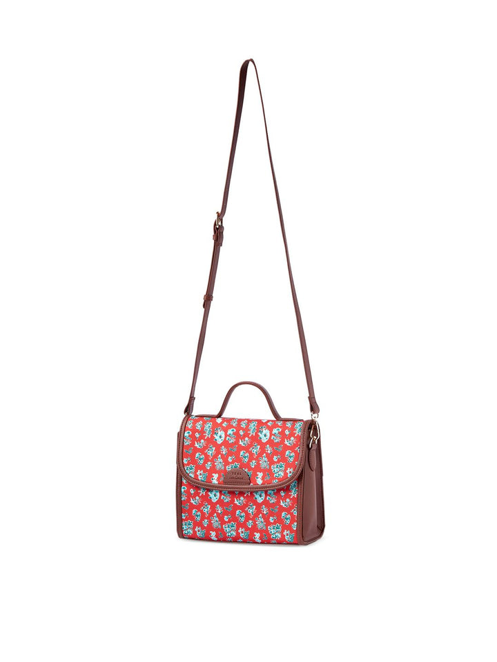 TEAL BY CHUMBAK Detachable Sling Strap Floral Printed Structured Satchel Bag