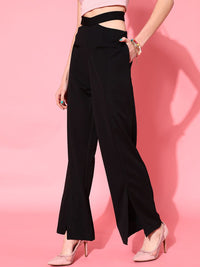 STREET 9 Women Black Solid Loose Fit High-Rise Trousers