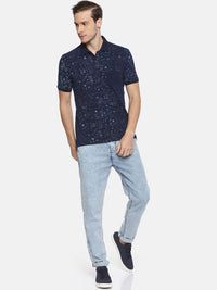 Being Human Men Blue Printed Polo Collar Pure Cotton T-shirt