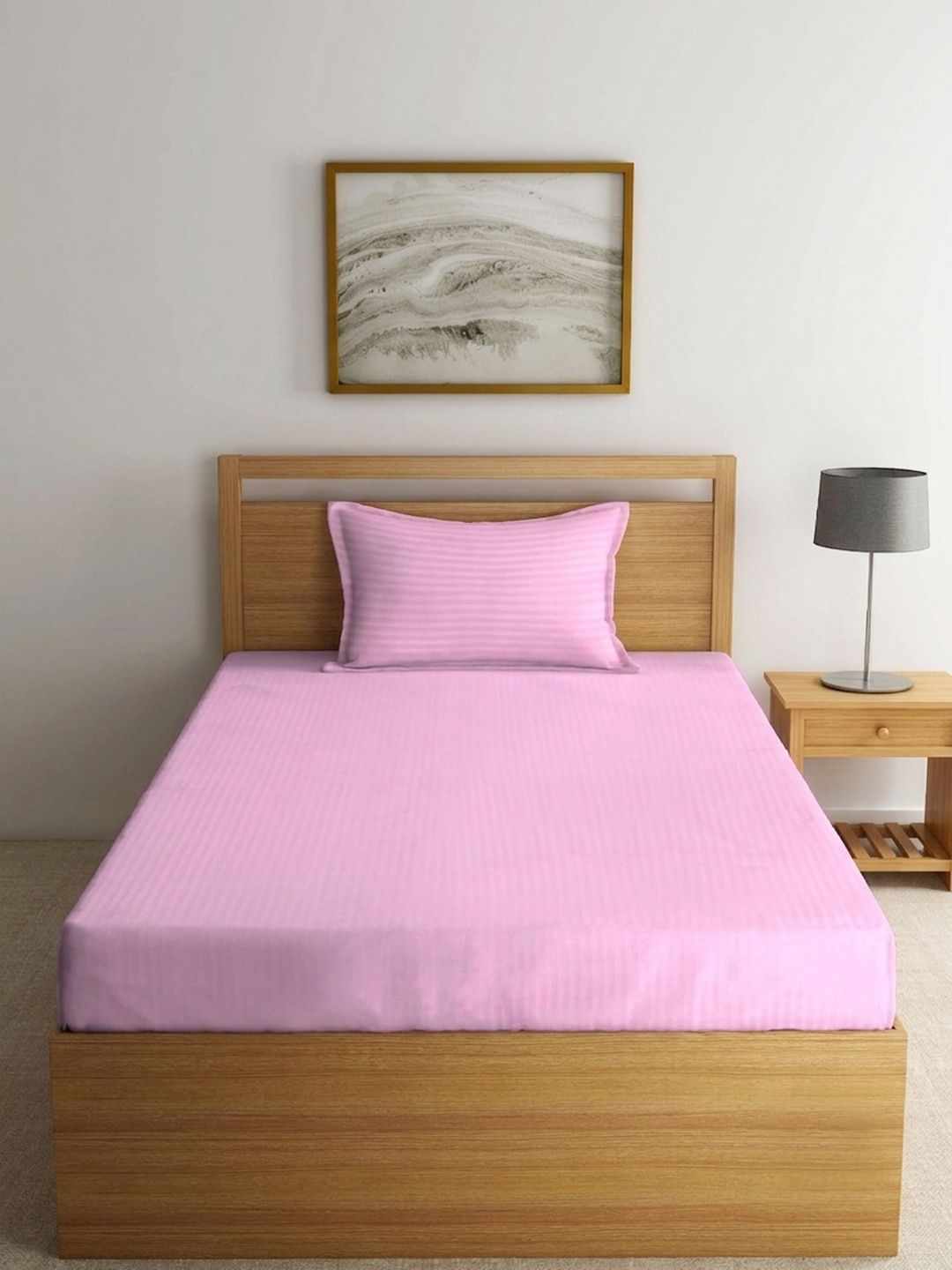 Myntra Elegant Homes Pink Striped 300 TC Single Bedsheet with 1 Pillow Covers