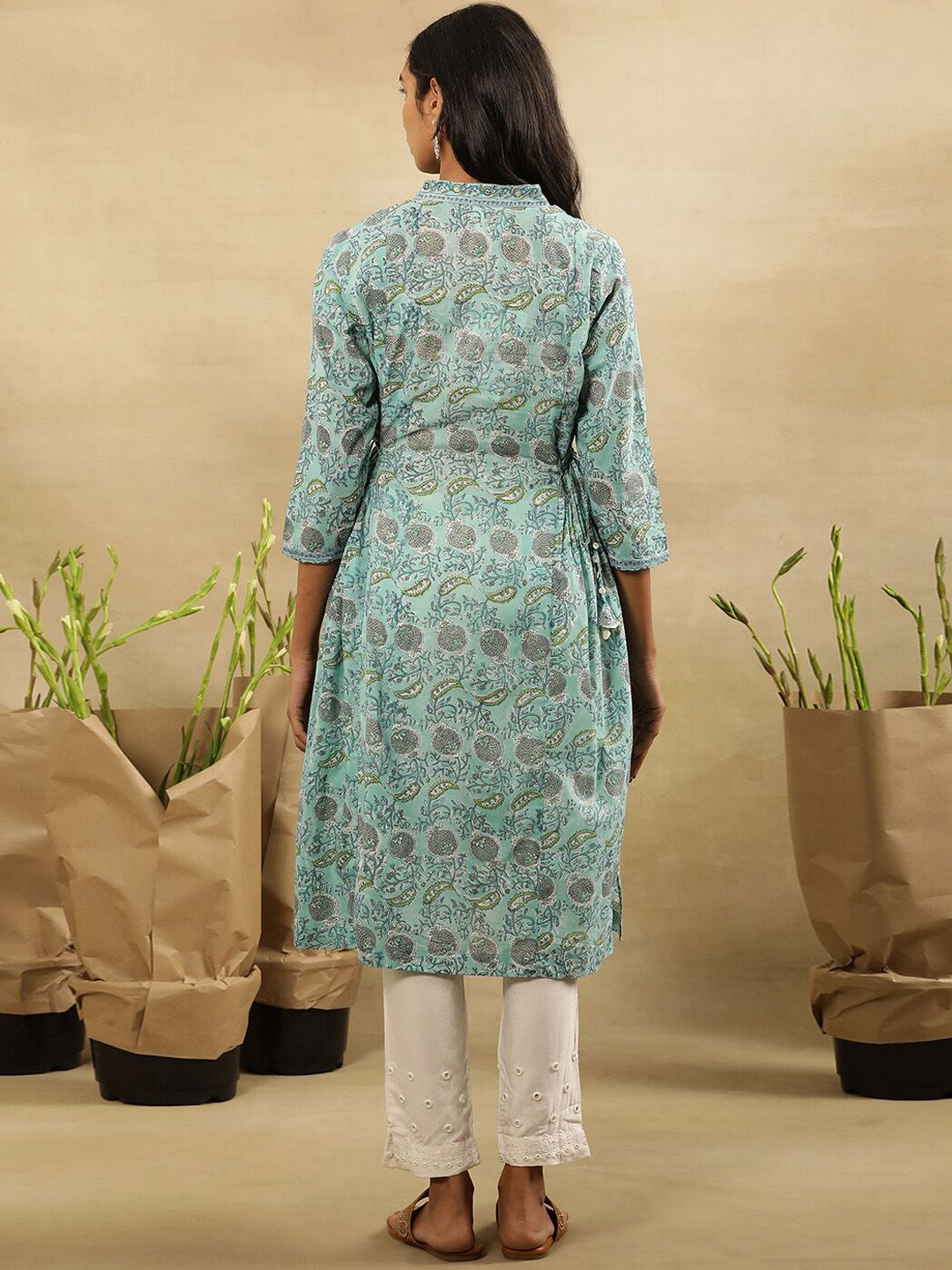 W Women Floral Printed Flared Sleeves Cotton A-Line Kurta