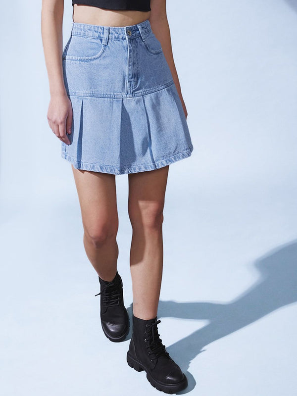STREET 9 Denim Flared Mini Skirt