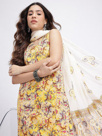 Anouk Floral Print V-Neck Pure Cotton Kurta & Trousers with Dupatta
