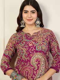KALINI Notch Neck Paisley Printed Straight Kurta with Trousers