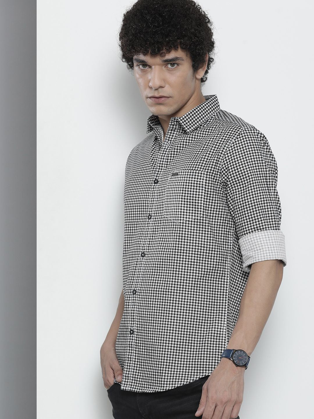 The Indian Garage Co Men Black Micro Checked Casual Shirt