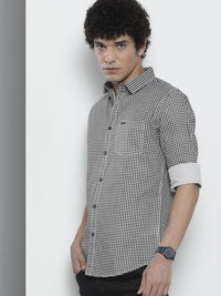 The Indian Garage Co Men Black Micro Checked Casual Shirt