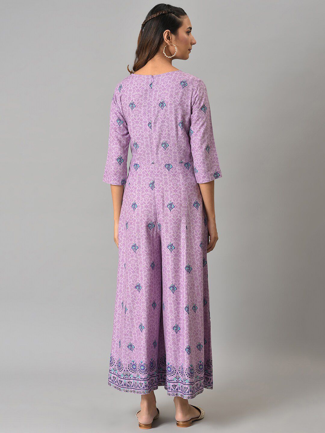 W Purple & Blue Printed Basic Jumpsuit