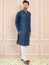 See Designs Striped Mandarin Collar Chanderi A-Line Kurta