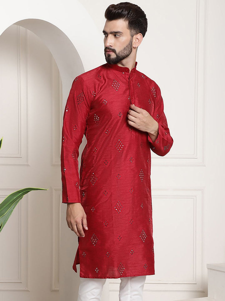SOJANYA Cermin Berhias Kerja Sutera Kurta Kapas