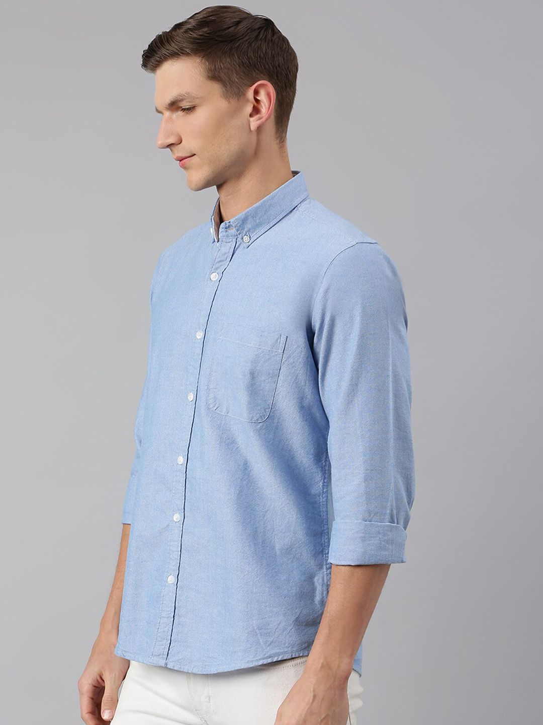 Thomas Scott Men Blue Slim Fit Pure Cotton Casual  Shirt