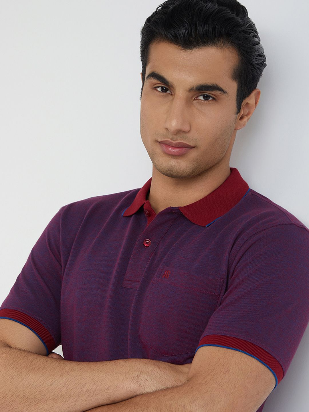 Raymond Pure Cotton Dual-Toned Modern Fit Polo Collar T-shirt