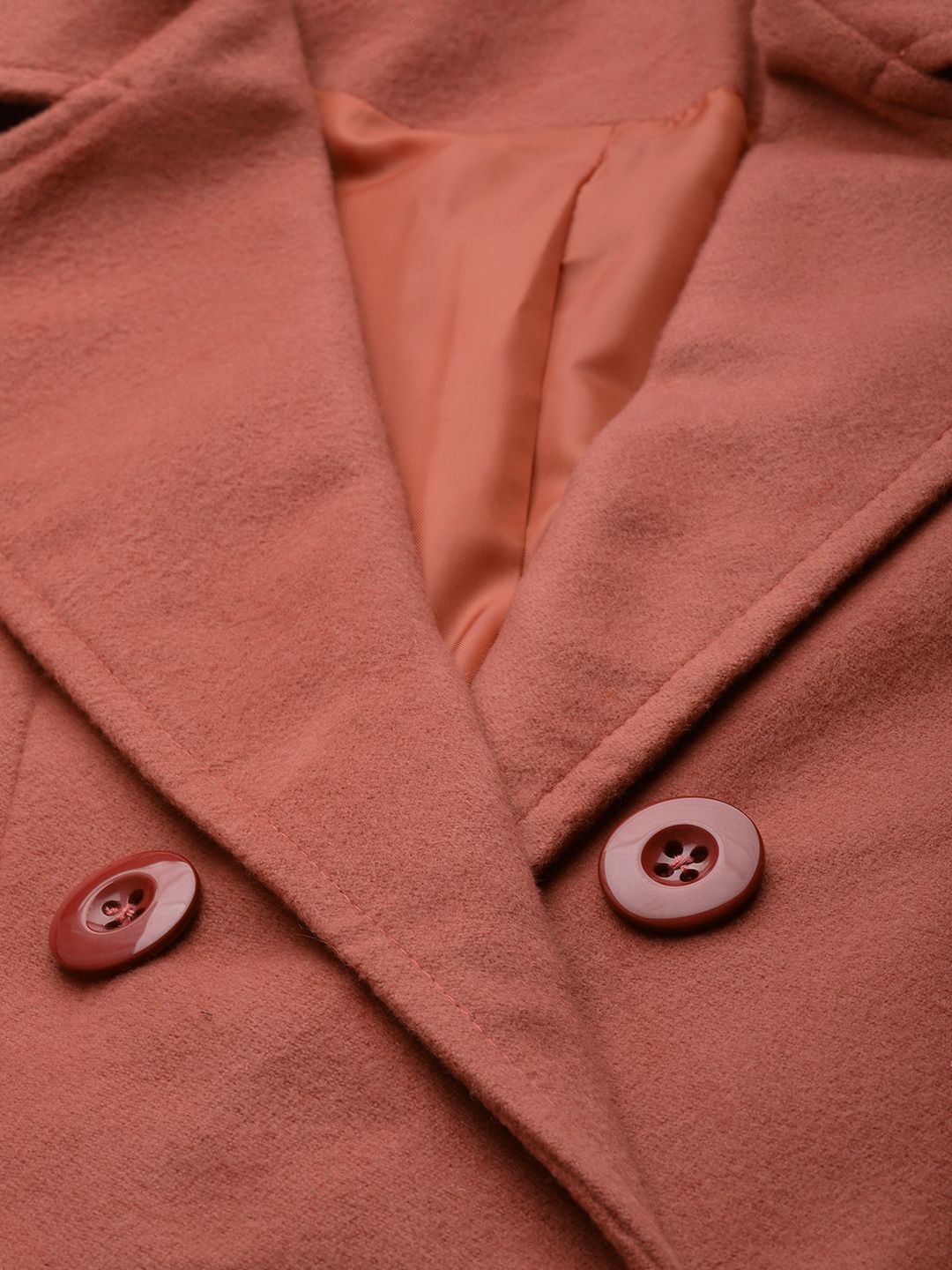 all about you Women Dusty Pink Solid Single Breasted Overcoat with Oversized Pockets