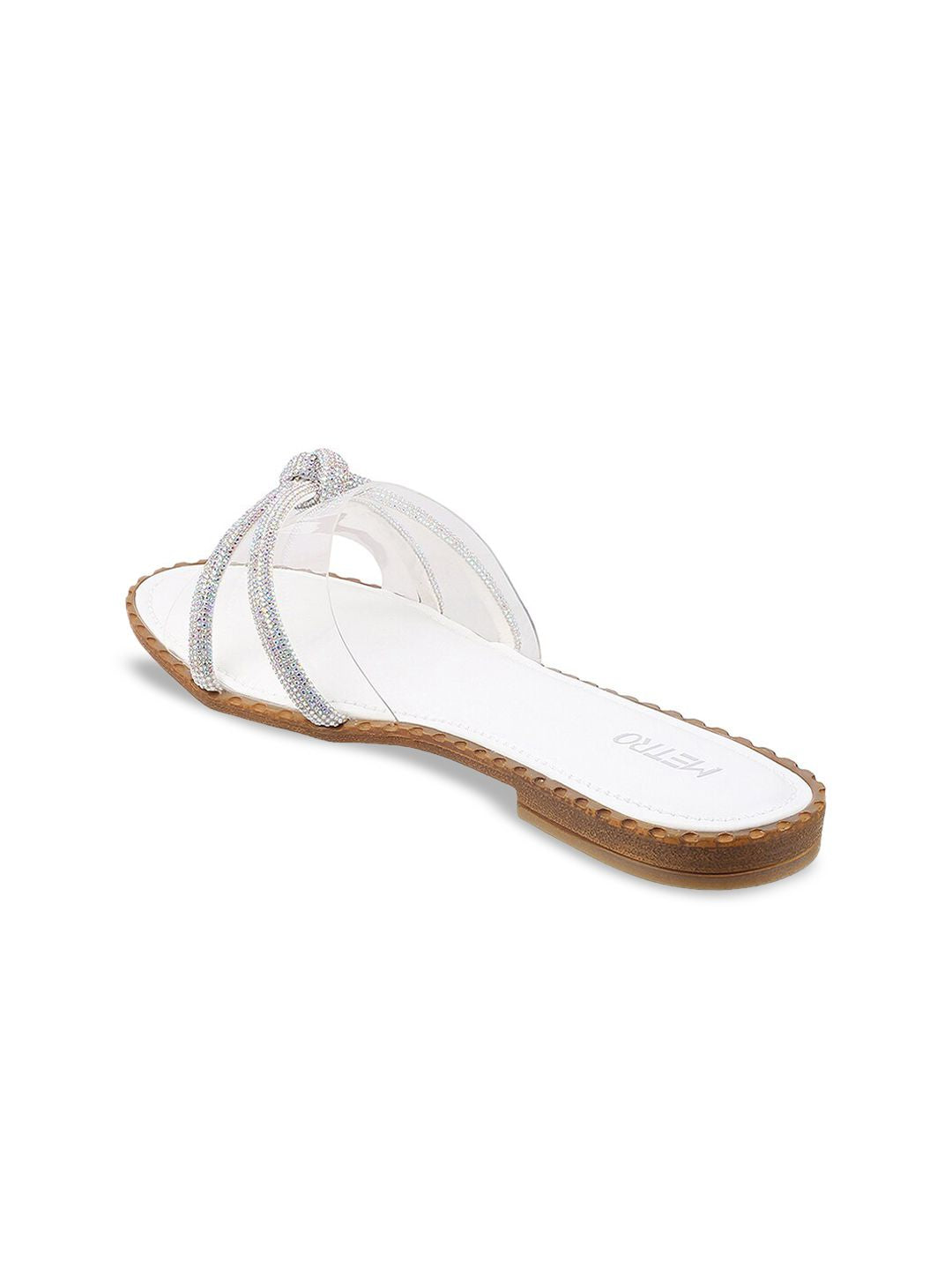 Metro Women White Embellished Open Toe Flats with Bows