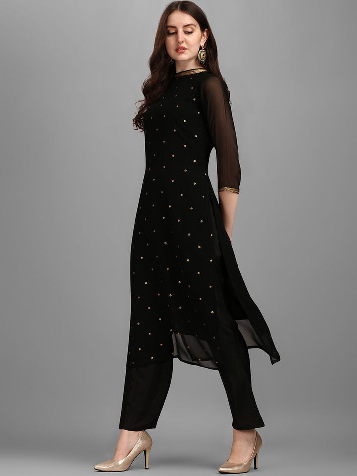 KALINI Floral Embellished Regular Straight Kurta With Trousers