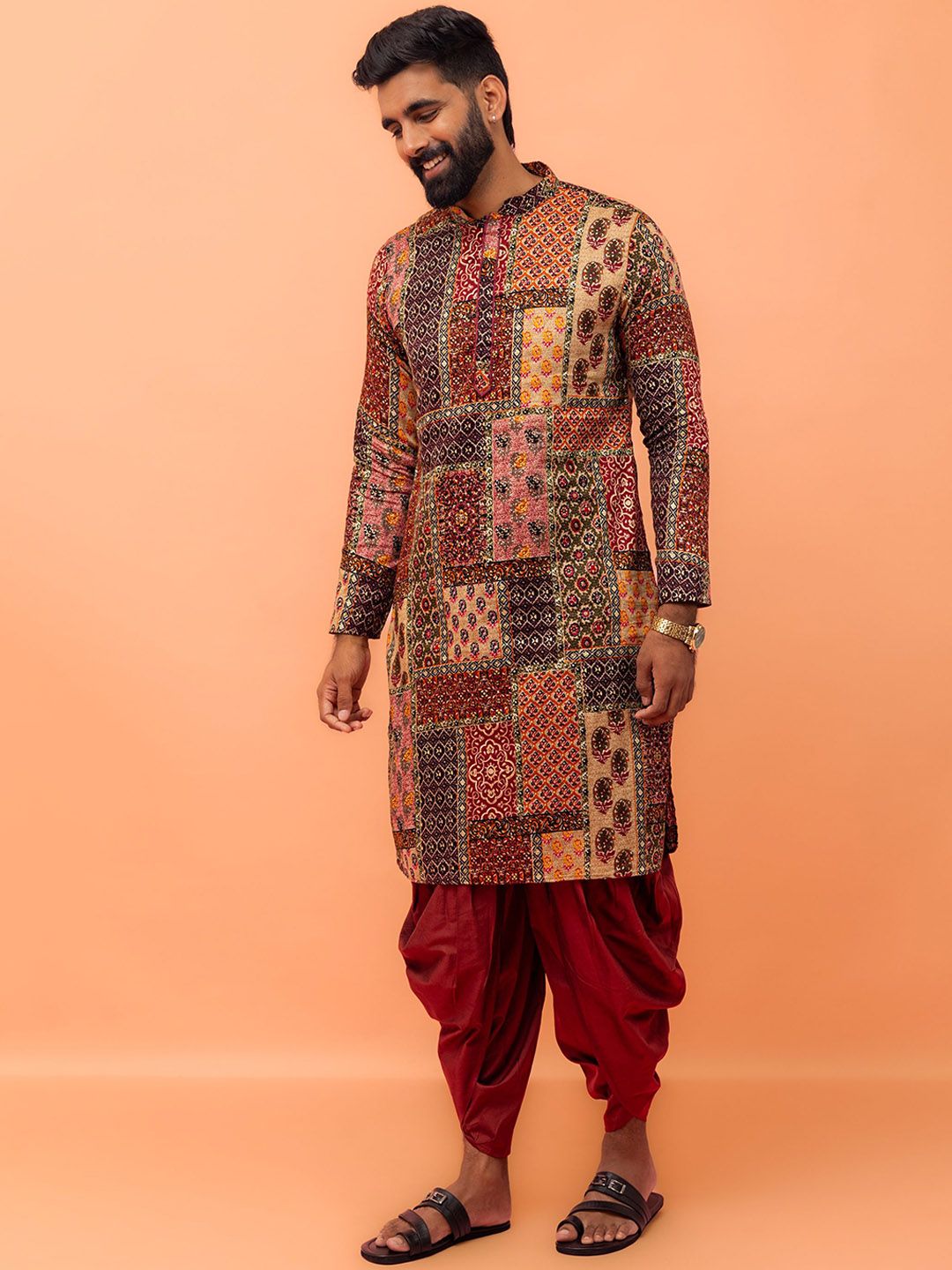 KISAH Mandarin Collar Ethnic Motifs Printed Regular Straight Kurta