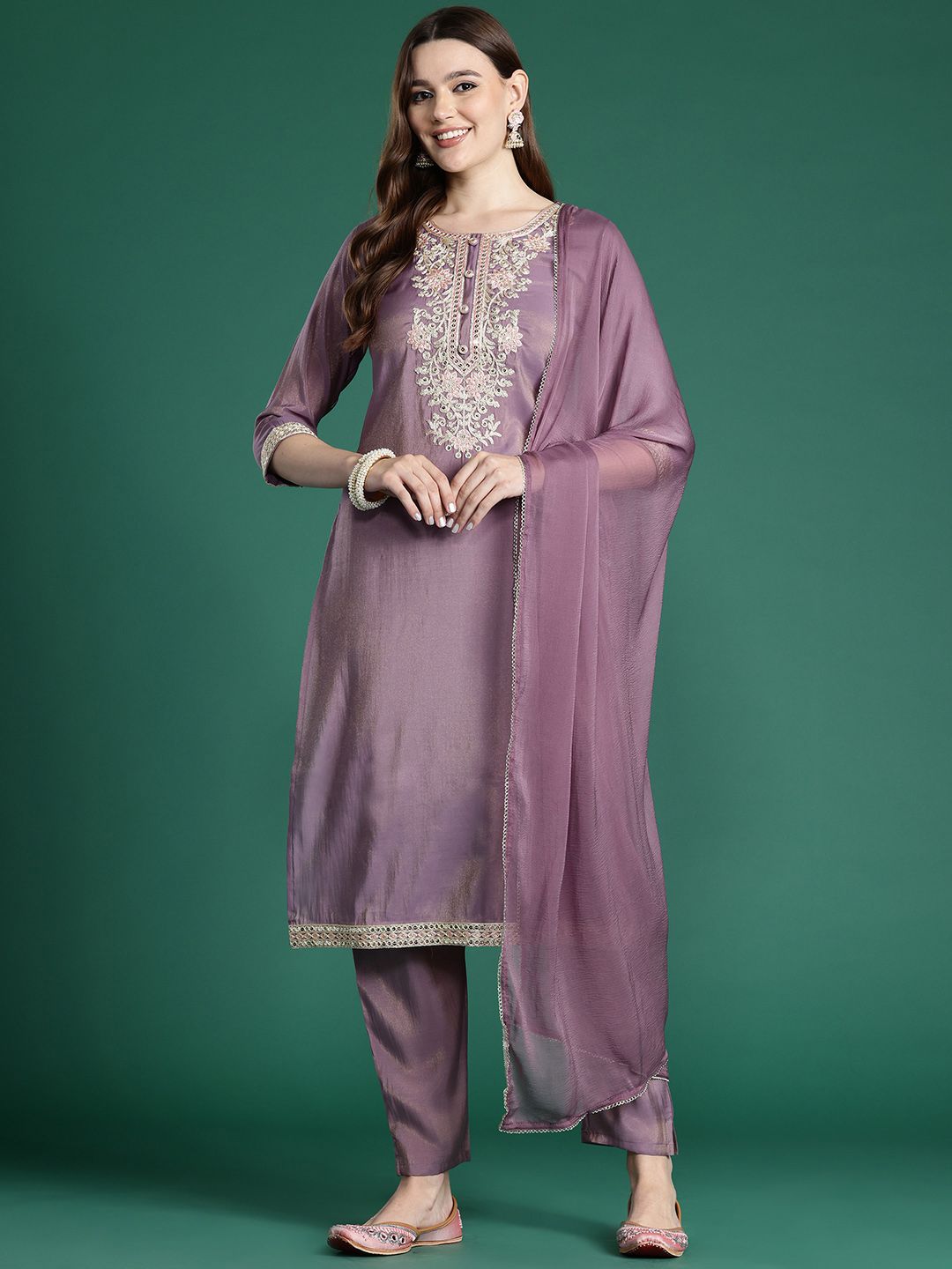 Indo Era Ethnic Motifs Embroidered Kurta with Trousers & With Dupatta