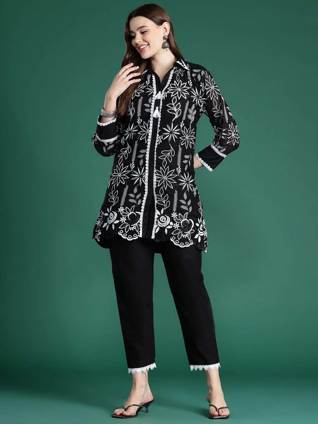 Indo Era Floral Embroidered Pure Cotton Co-Ords