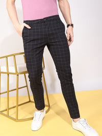 The Indian Garage Co Men Black Slim Fit Checked Chinos