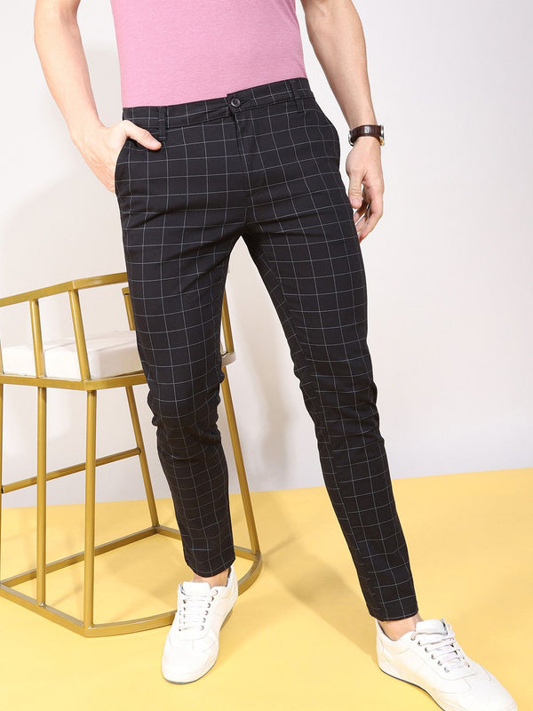 The Indian Garage Co Men Black Slim Fit Checked Chinos