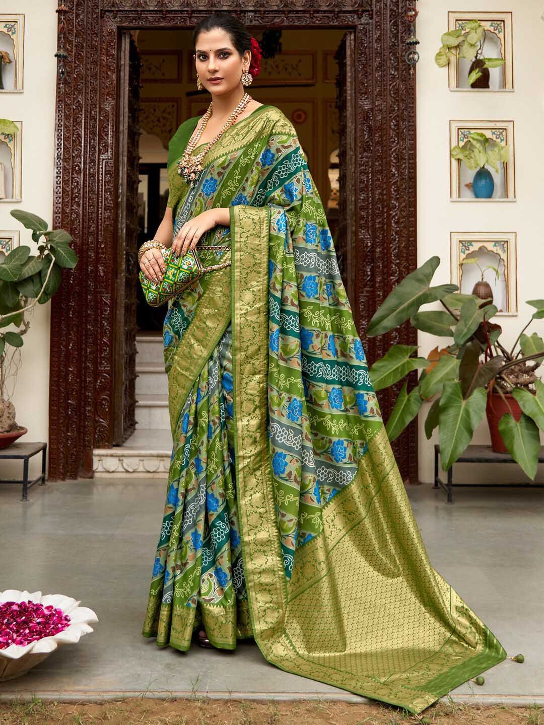 Saree mall Ethnic Motifs Printed Banarasi Sarees with Tassels