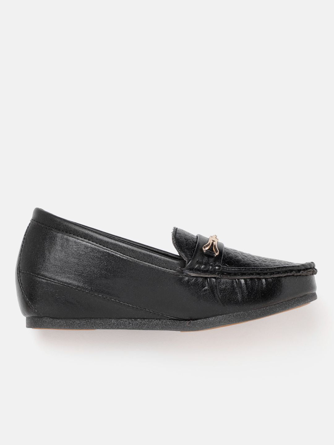 DressBerry Women Textured Chain Detail Wedge Heel Loafers
