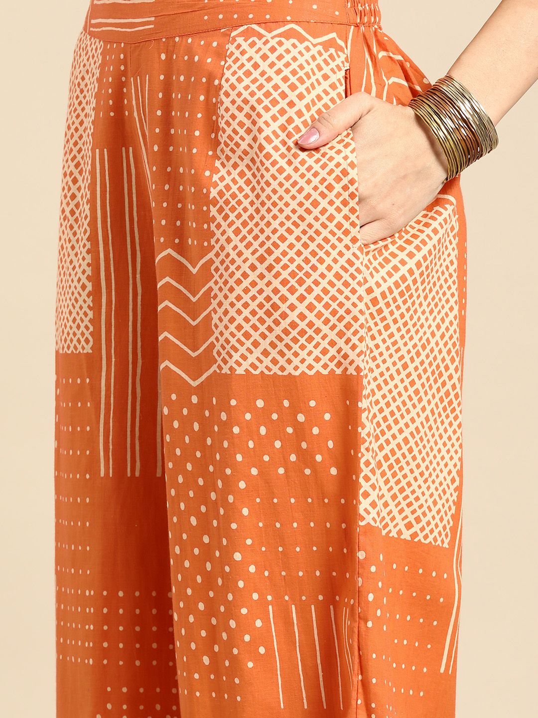 Anouk Women Printed Pure Cotton Straight Kurta with Palazzos