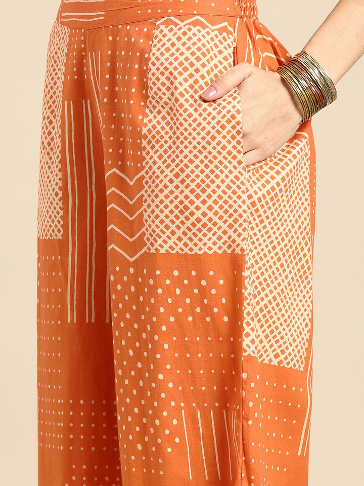 Anouk Women Printed Pure Cotton Straight Kurta with Palazzos