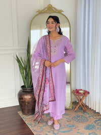 KALINI Women Floral Embroidered Regular Thread Work Kurta with Trousers & With Dupatta