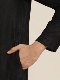 SOJANYA Men Black Ethnic Motifs Yoke Design Jacquard Kurta
